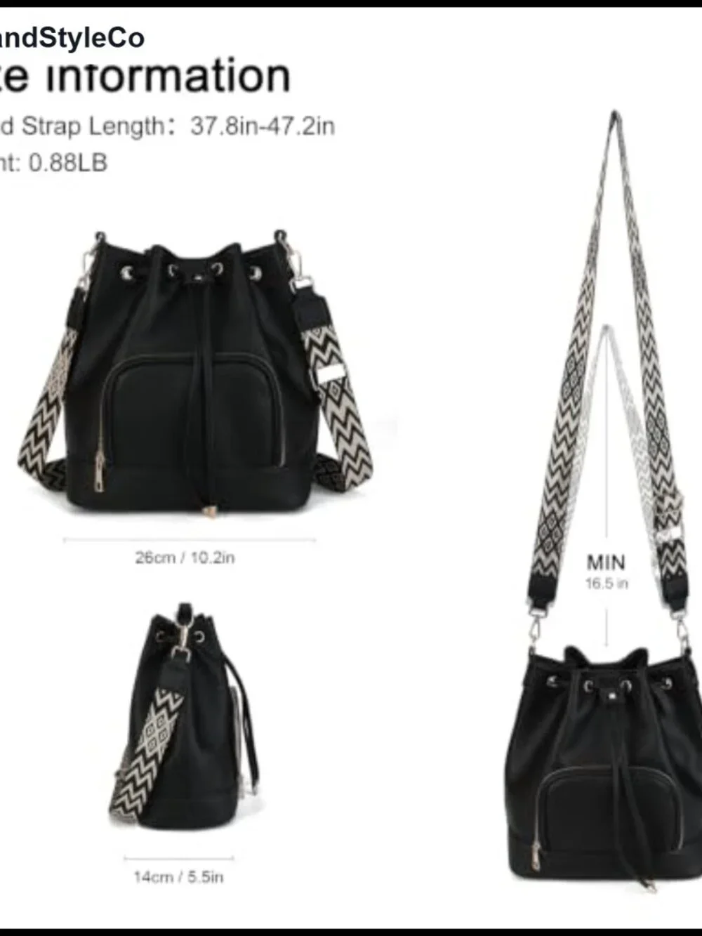 Faux Leather Bucket Crossbody Bag Adjustable Strap Hobo Handbag Women